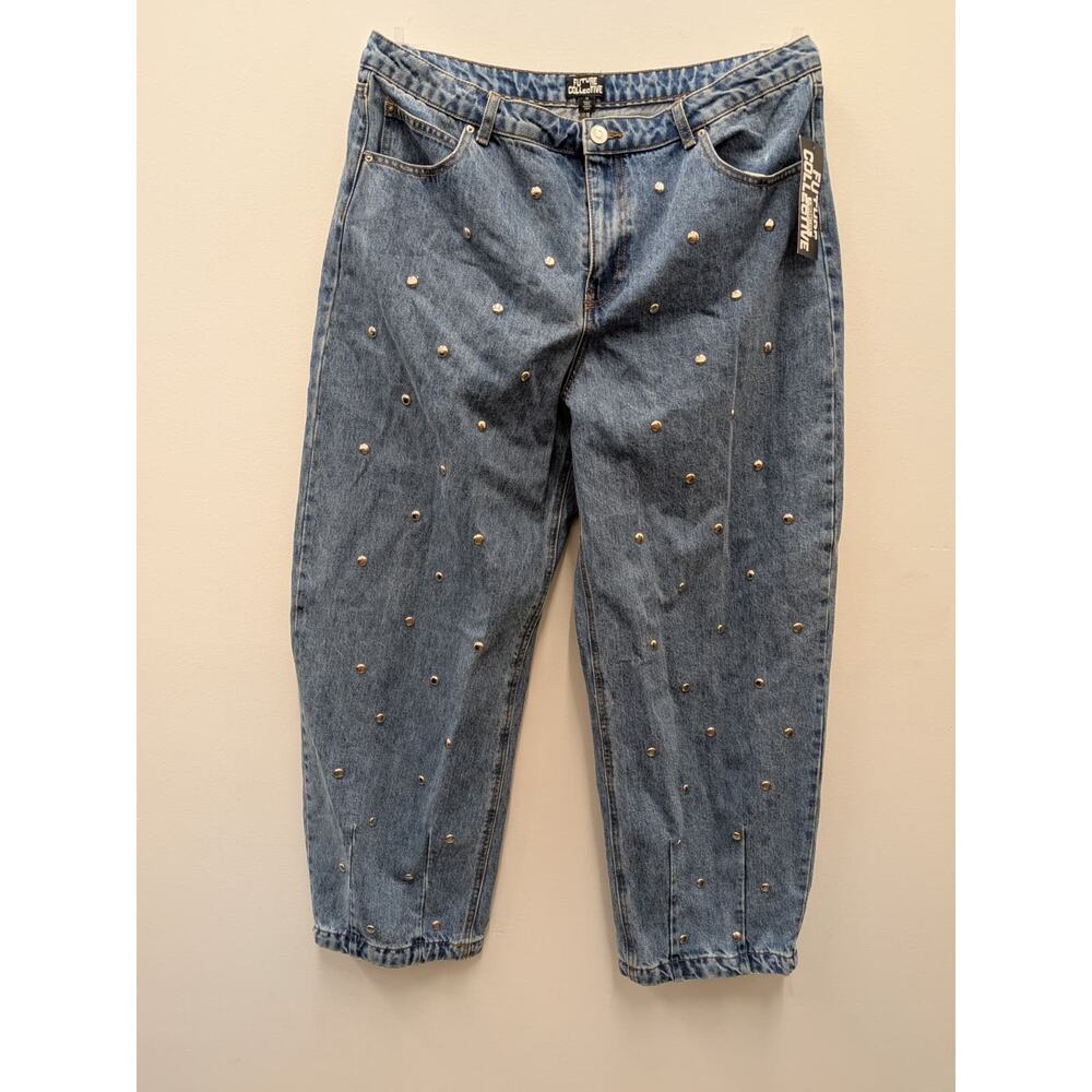 Copied - Future Collective Women’s Studded Cropped Jeans Size 10 Blue Denim Pant